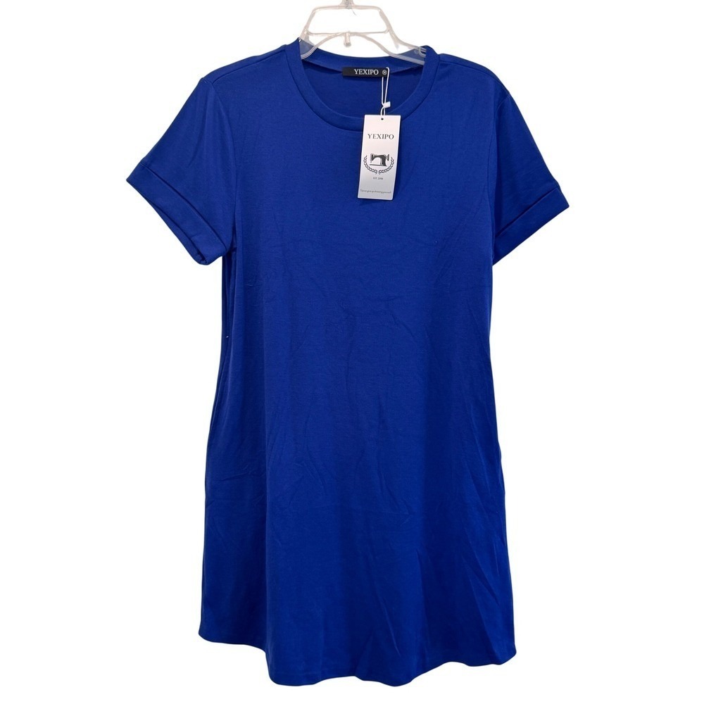 NEW YEXIPO Women's‎ Blue Medium Casual T-Shirt Dress Short Sleeve Above Knee New